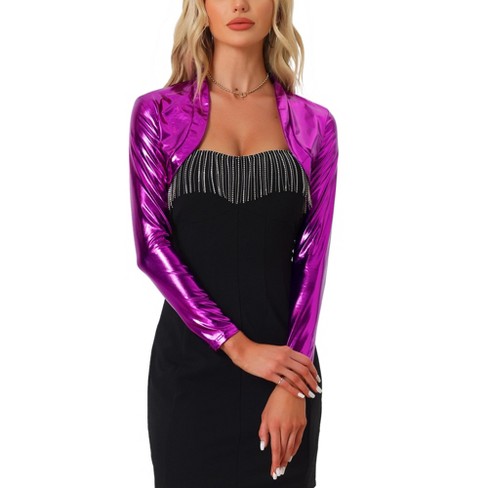 Allegra K Women's Halloween Cropped Holographic Party Shiny Lightweight ...