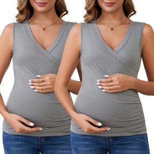 INSPIRE CHIC Women's 2 Pcs Crossover Ruched Maternity Sleeveless Basic Shirt Tank Nursing Tops - 1 of 4