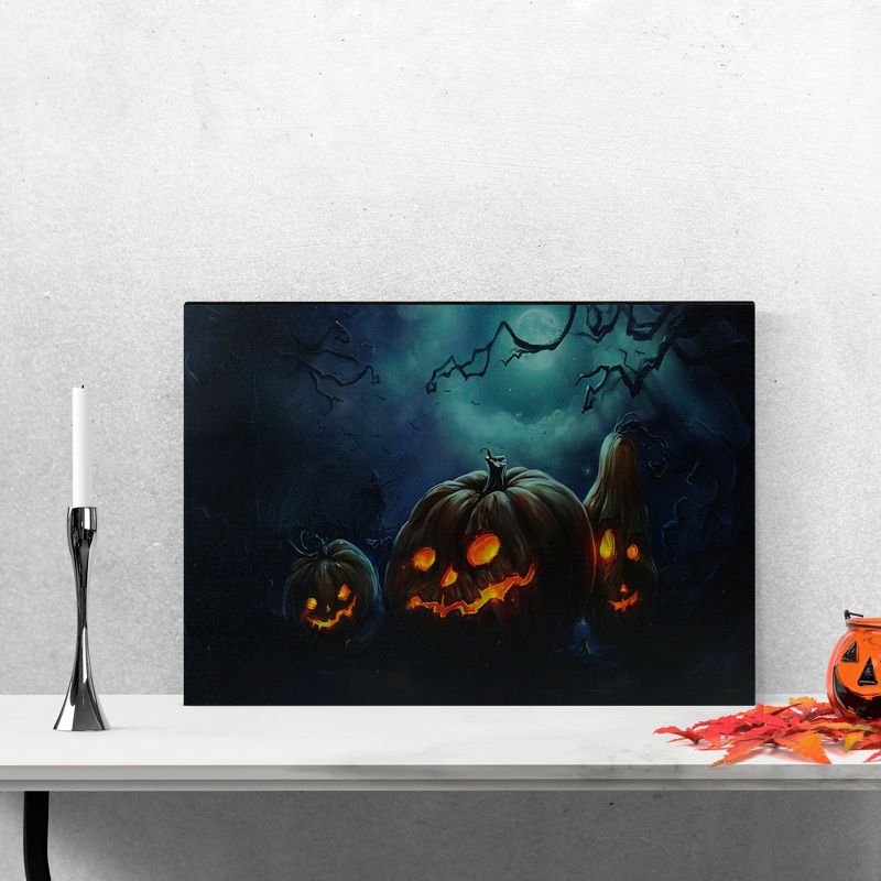 Northlight LED Lighted Spooky Halloween Jack-O-Lanterns Canvas Wall Art 23.5"  x 15.75", 2 of 6