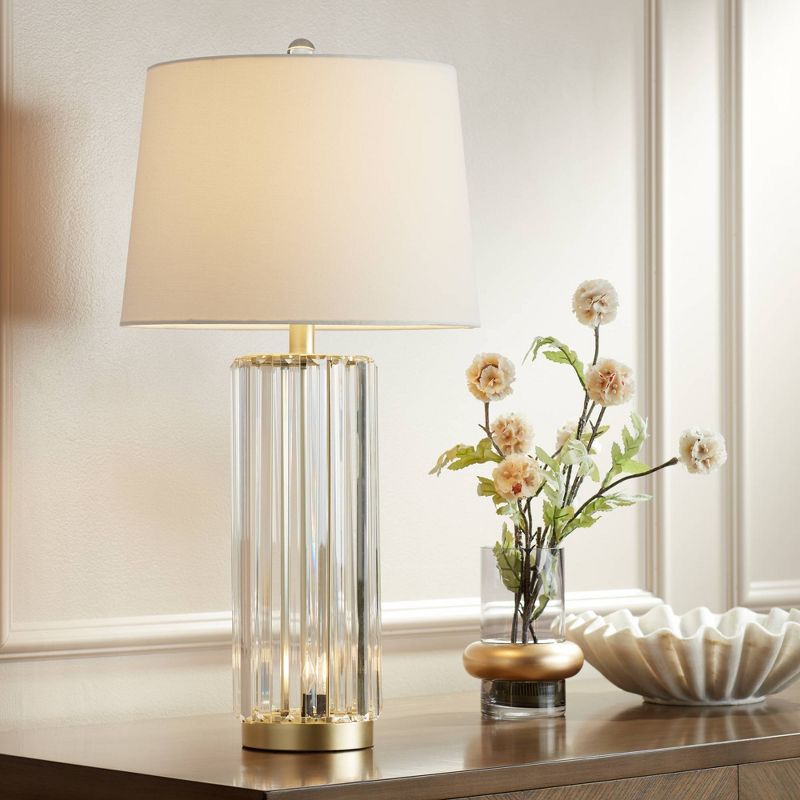 Regency Hill Rivera Traditional Table Lamp 27 3/4" Tall Clear Glass with Nightlight LED White Shade for Bedroom Living Room Bedside Nightstand Office, 2 of 10