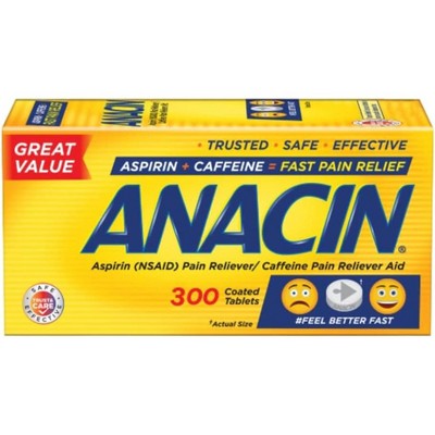 Anacin Fast Pain Relief Pain Reducer Aspirin 300 Tablets
