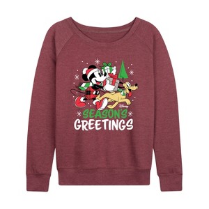 Women's - Disney - Seasons Greetings Lightweight French Terry Wide Neck Long Sleeve Shirt - 1 of 4