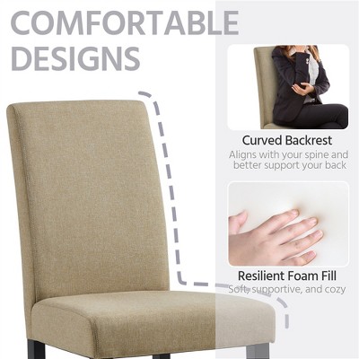 Khaki Upholstered Parsons Side Chair with Wood Legs, Set of 4