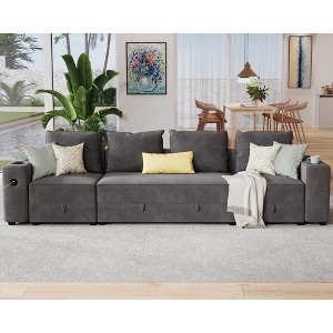 AMERLIFE 4 Seater Couch with USB Ports, Cup Holders & Hidden Storage, Modular Sectional Sofa(Gray) - 1 of 4