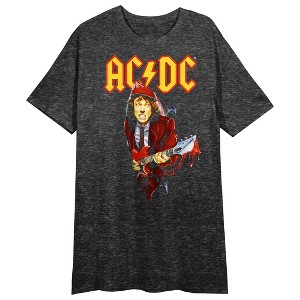 ACDC Electric Guitar Crew Neck Short Sleeve Black Heather Women's Night Shirt - 1 of 2