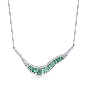 Bella Silver Sterling Silver 'V' Shape Baguette Necklace - Green CZ - Green - 16+2 Inch - 1 of 2