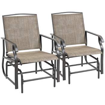 Outsunny 2-Person Gliders Outdoor Swing Chair Set with Breathable Mesh Fabric, Steel Frame for Garden, Backyard, Patio, Dark, Brown/Khaki