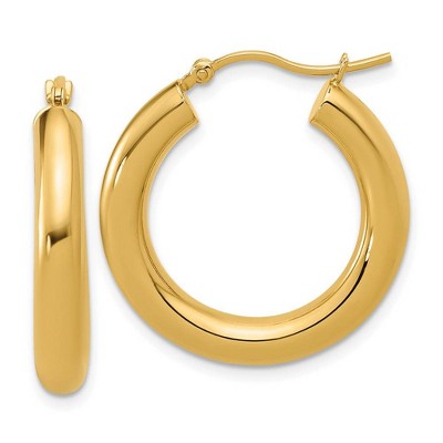 Black Bow Jewelry 4mm x 24mm (15/16 Inch) 14k Yellow Gold Classic Round Hoop Earrings