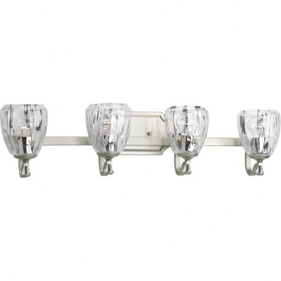 Progress Lighting Anjoux 4-Light Bath Vanity Fixture, Silver Ridge, Clear Water Glass Shades