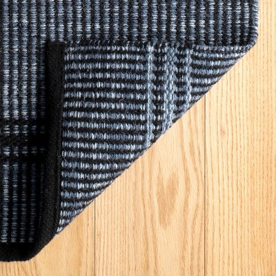Navy and Black Herringbone Wool Handwoven Area Rug 2' x 3'