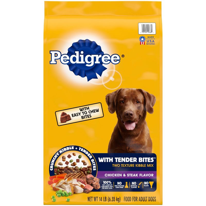 Pedigree with Tender Bites Chicken &#38; Steak Flavor Adult Complete &#38; Balanced Dry Dog Food - 14lbs, 1 of 8