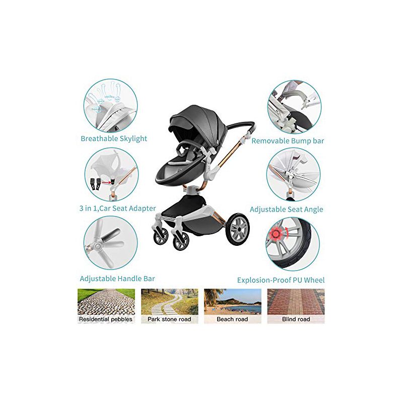 Hotmom Stylish Baby Stroller: Height-Adjustable Seat and Reclining Baby Carriage, 2 of 4