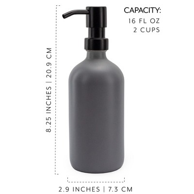 Gray and Black 16oz Glass Soap Dispenser Bottles with Stainless Steel Pump Tops