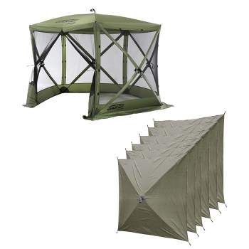 CLAM Quick Set Venture 9 x 9 Foot Portable Outdoor Camping Canopy Shelter, Green + Clam Quick Set Screen Hub Tent Wind & Sun Panels (3 Pack)