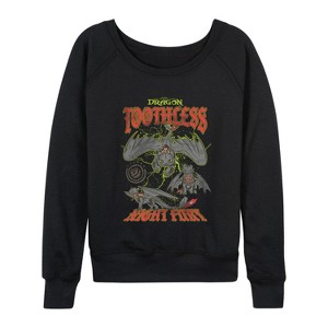 Women's - How to Train Your Dragon - Toothless Night Fury Lightweight French Terry Wide Neck Long Sleeve Graphic Shirt - 1 of 4