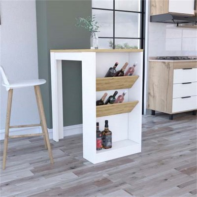 LunaLulinlk Kitchen Island 41" H, 2 Bottle Organizer and Shelf, White / Macadamia