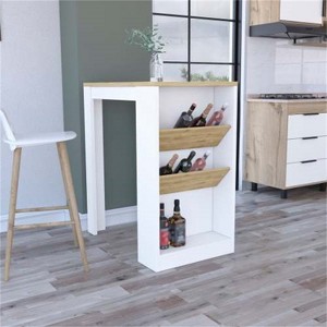 LunaLulinlk Kitchen Island 41" H, 2 Bottle Organizer and Shelf, White / Macadamia - 1 of 4