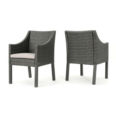 Christopher Knight Home Antibes Outdoor Wicker Dining Chairs with Cushion (Set of 2), Gray/Light Gray