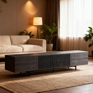 Luck Live 94.48" Black Modern TV Stand with Adjustable Shelves, Soft-Close Hinges & Cable Holes, Metal Legs for Home Living - 1 of 4