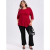 GRACE & GRANDEUR Women's Plus Size 3/4 Sleeve Waist Pleated Asymmetric Hem Crew Neck Casual Blouses - 2 of 4