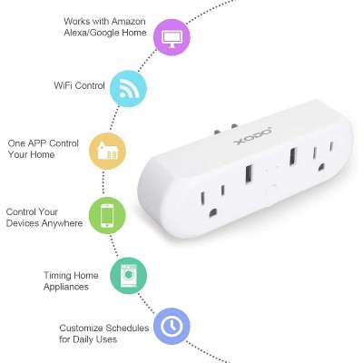 XODO Dual USB Wi-Fi Smart Plug Outlets, 2-Pack
