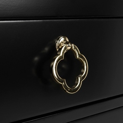 Nero Black 3-Drawer Transitional Nightstand with Brass Hardware