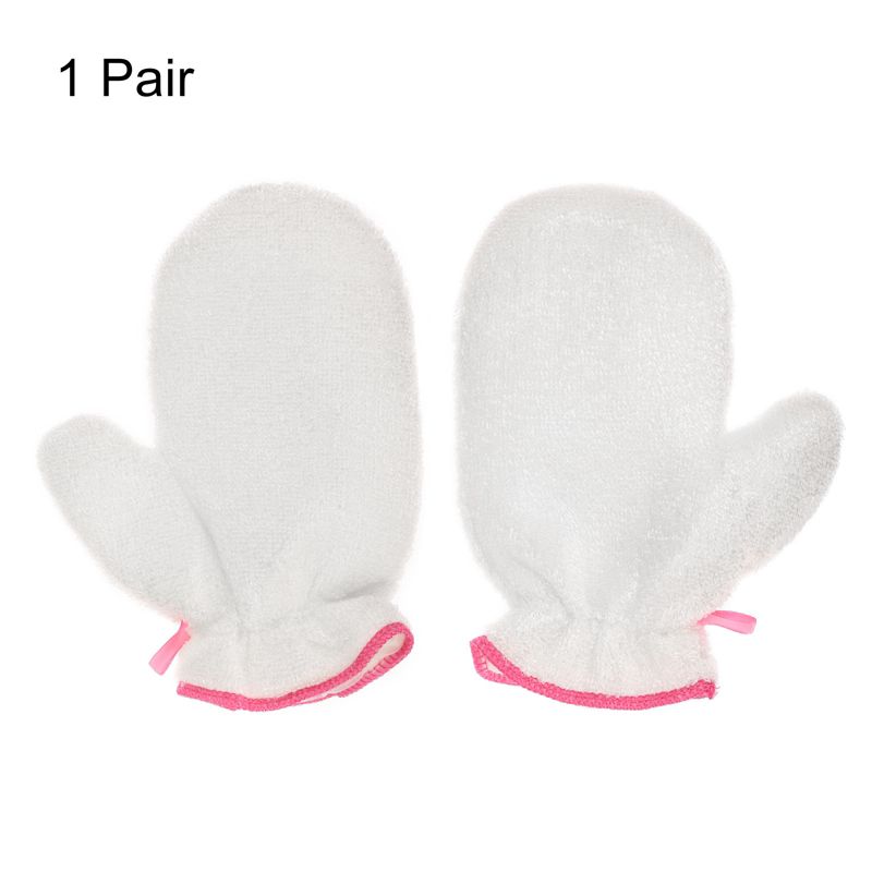 Unique Bargains Cleaning Gloves Fiber Washing Mitten Reusable Scrubber Cleaning Tool for Kitchen Bathing 1 Pair White, 3 of 7