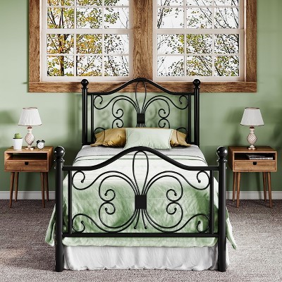 Allewie Kids Metal Bed Frame with Butterfly Headboard and Footboard, No Box Spring Needed