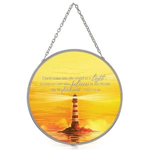 Dicksons Lighthouse John 12:46, Yellow 6 x 6 Inch Metal/Glass Window Suncatcher - 1 of 1