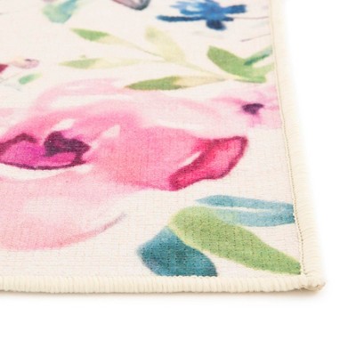 Ivory and Pink Floral Rectangular Outdoor Rug 4' x 6'