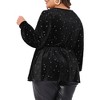 Agnes Orinda Women's Plus Size Elegant Shiny Gilding Metallic Stars Peplum V Neck Long Sleeve Velvet Blouse - 4 of 4
