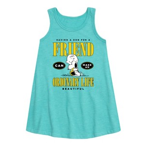 - Peanuts - Dog Friend Make Ordinary Life Beautiful Graphic Sleeveless Aline Dress - 1 of 4
