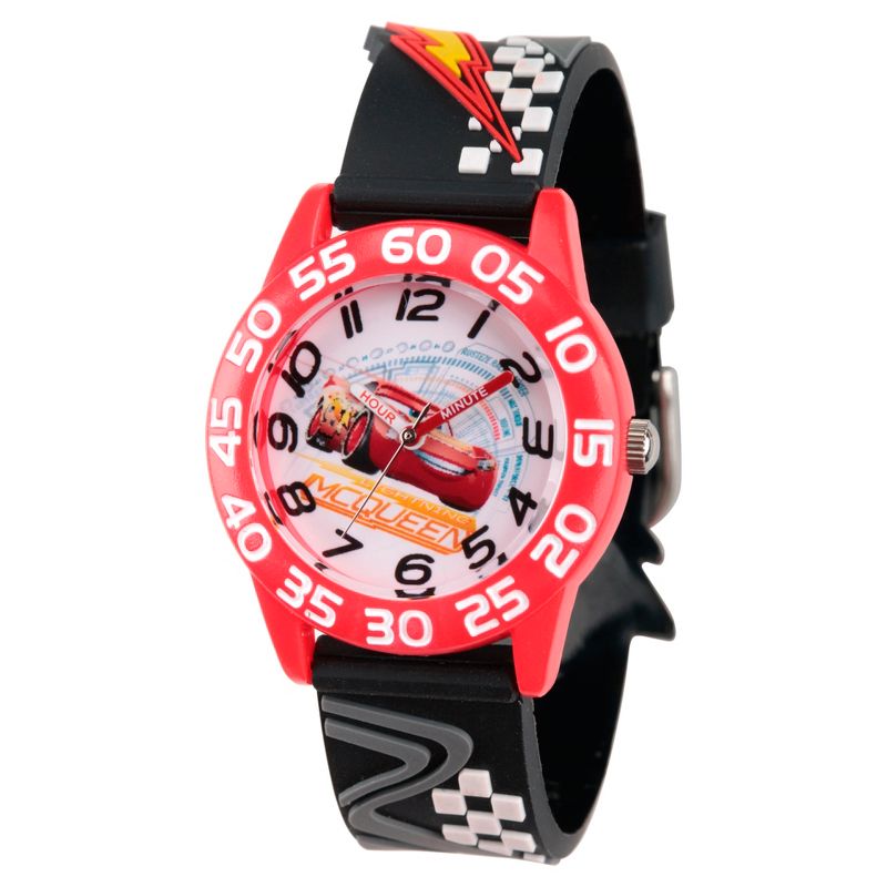 Boys' Disney Cars 3 Lightning McQueen Red Plastic Time Teacher Watch - Black, 1 of 6