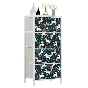 My Depot Cartoon Animal Pattern Dresser with 4 Fabric Drawers, Unicorn, White - 1 of 4