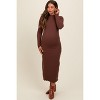 Pinkblush Brown Ruffle Mock Neck Long Sleeve Maternity Midi Dress - 3 of 4