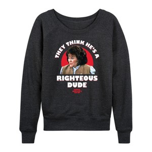 Women's - Ferris Bueller's Day Off - Righteous Dude Lightweight French Terry Wide Neck Long Sleeve Shirt - 1 of 4