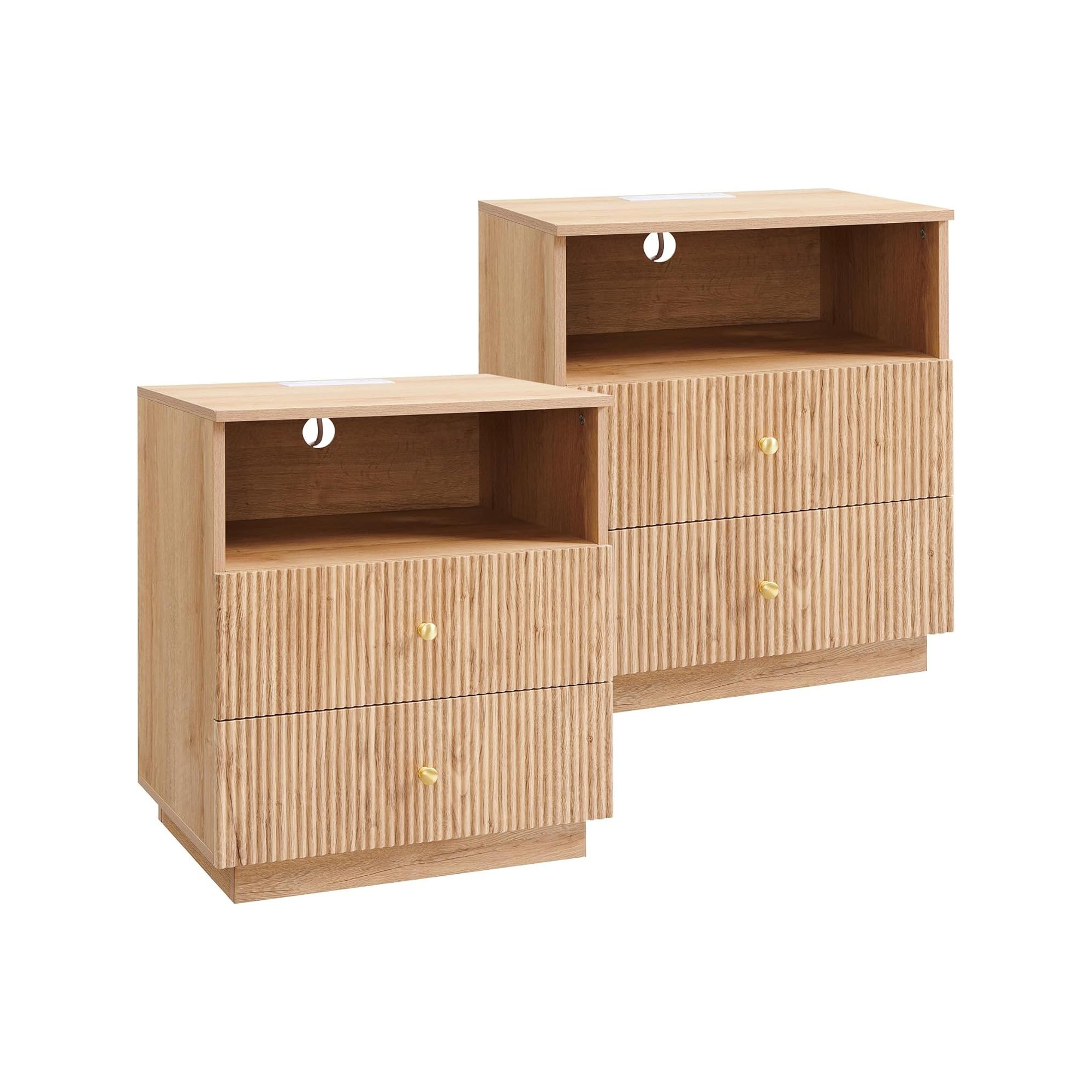 Natural Oak, SinCiDo Modern Nightstand Set of 2