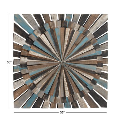 Multicolored Wood Starburst Carved Wall Decor 36"