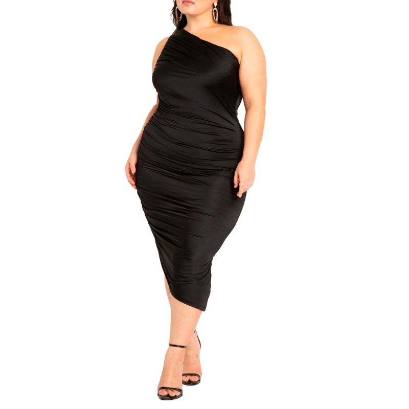 ELOQUII Women's Plus Size Ruched One Shoulder Dress, 1 of 2