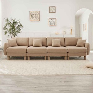 Modern Boucle 4-Seater Sectional Sofa, Sculptural Style Couch with Armrests and Cylindrical Legs, Fabric Couch with Plush Cushion-Coolbibila - 1 of 4