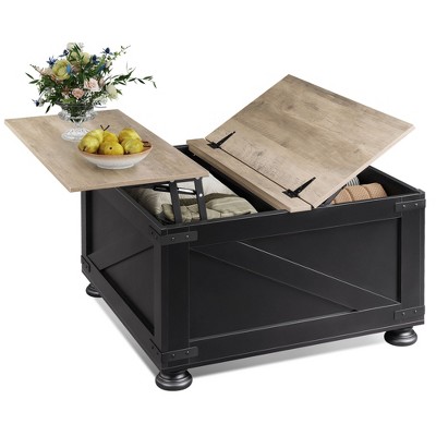 GALAXHERO Coffee Table 31.5" Square Farmhouse Lift Top with Storage and Flip-Top Hidden Compartment, Wood-Grain Center Table for Living Room, Bedroom