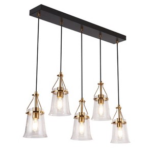 LNC Auisre 5-Lights 33.5" Modern Linear Kitchen Island Pendant Lightss, Polished Gold and Matte Black with Seeded Glass Shades - 1 of 4