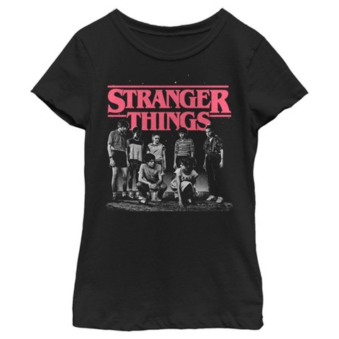 Stranger Things Girl's Stranger Things Title Logo Faded T-Shirt - Black - Large