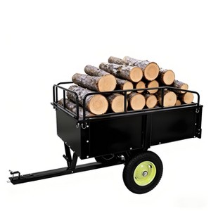 750 LB Heavy Duty Steel Dump Cart Trailer - 15 Cu Ft Capacity Tow Behind Utility Trailer for ATV,Lawn Tractor,Riding Mower - Removable Tailgate - 1 of 4