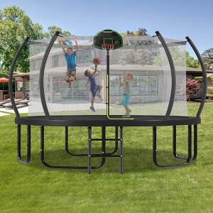 Okak 12/14/16FT Trampoline with Curved Poles and Enclosure Net, Outdoor Trampoline with Basketball Hoop and Ladder, Rebounder for Kids and Adults - 1 of 4