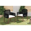 Chic Crate-Set of 2 Outdoor Acacia Wood Patio Dining Chairs with Rope-Woven Back/Armrest & Washable Cushions - Black - 2 of 4