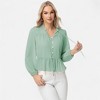 Anna-Kaci Women's Long Sleeve Button Front Peplum Blouse with V-Neckline and Gathered Waist Detail - 2 of 4