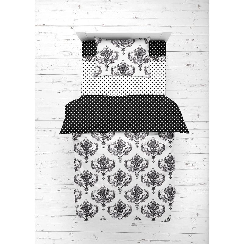 Bacati - Classic Damask Black/Gray/White 4 pc Toddler Bedding Set, 5 of 10