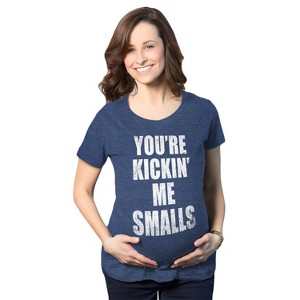 Maternity Kicking Me Smalls Funny T shirt Pregnancy Announcement Novelty Tee - Crazy Dog Maternity T Shirt - 1 of 4