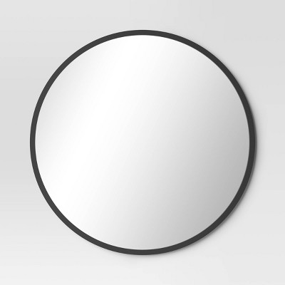 28" Round Decorative Wall Mirror Black - Threshold™: Modern Steel Frame, Wall Mount